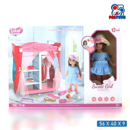 طقم دمية سويت غيرل مع خزانة ملابس وإكسسوارات SWEET GIRL